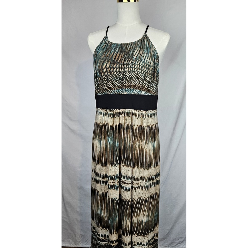 R & M Richards Safari Print Maxi Halter Dress‎ Size 10 Vintage Boho Hippie